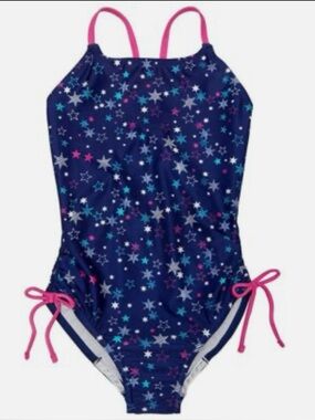 Speedo Girl's Thin Strap One Piece Swimsuit Blue Stars Size, Size Medium/10, NWT